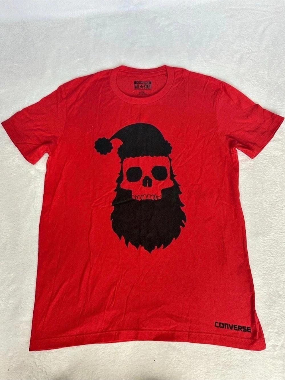 Converse All Star Red Short Sleeve T Shirt Men’s Christmas Skull Beard Small S